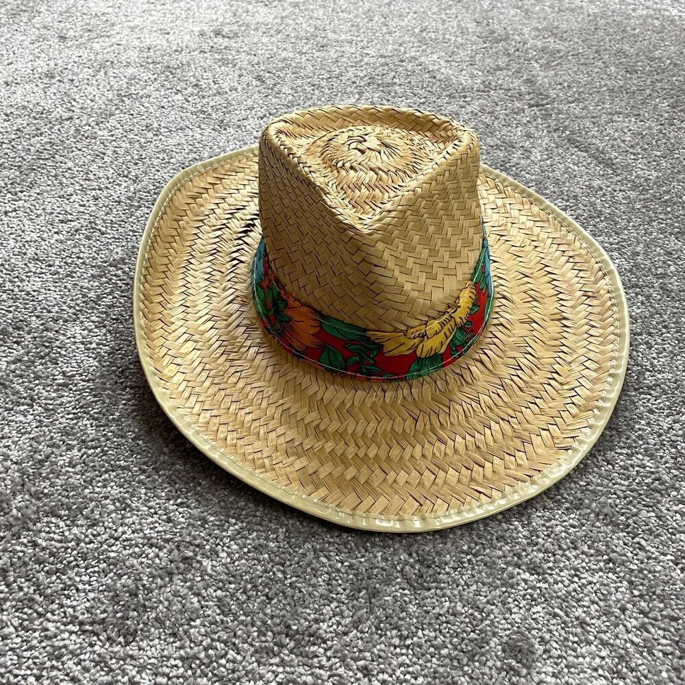 Unbranded Sun Hat Womens One Size Yellow Strap Wide Brim with Floral Strap Belt